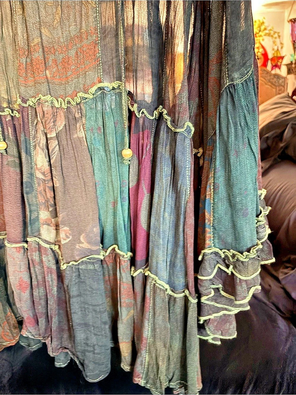 Young Threads Women's Floral Sheer Ruffle Dress in Green & Black - Picture 7 of 9